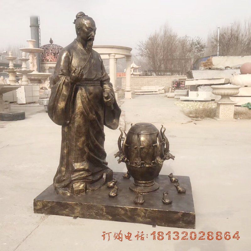 古代名人张衡和地动仪铜雕