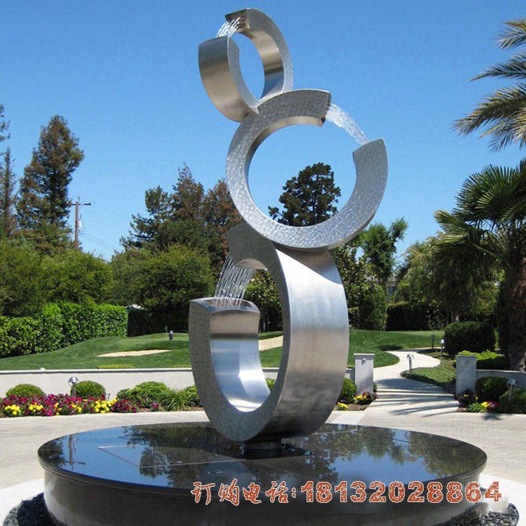 不锈钢水景流水圆环雕塑