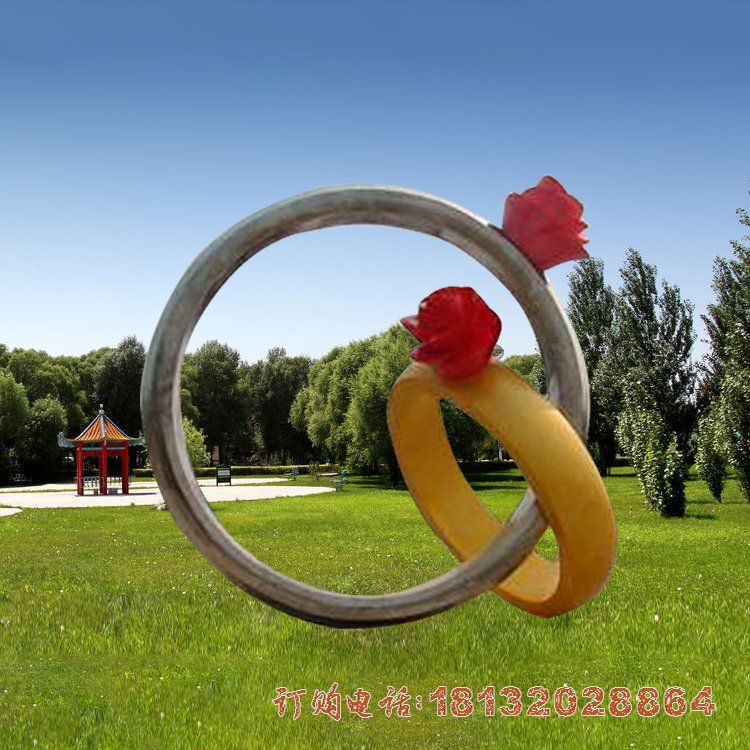 小区不锈钢玫瑰花戒指雕塑