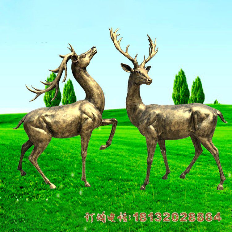 小区动物梅花鹿铜雕