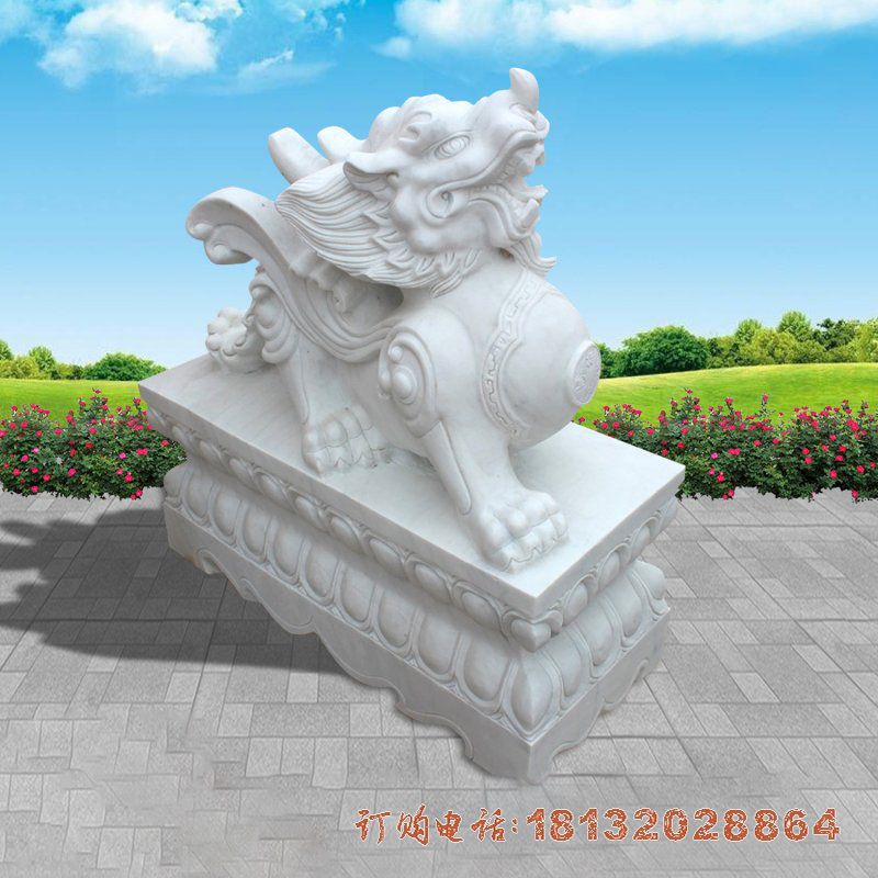 汉白玉门口招财貔貅石雕