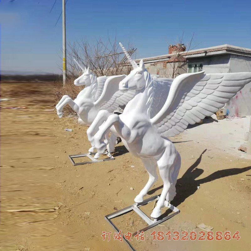 小区汉白玉独角兽石雕