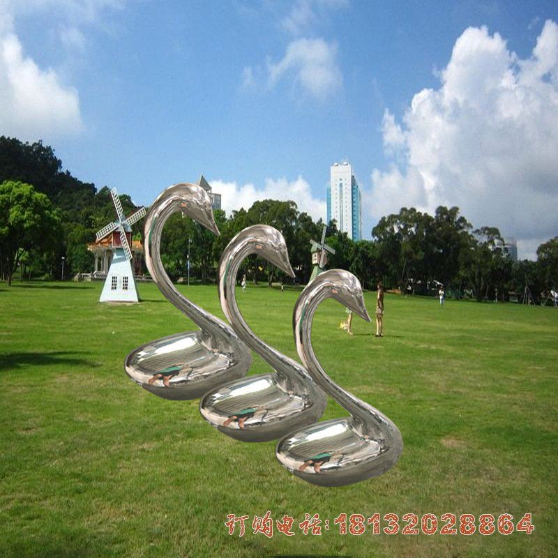 不锈钢镜面抽象天鹅雕塑