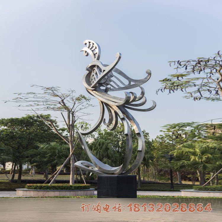 景区不锈钢抽象凤凰雕塑