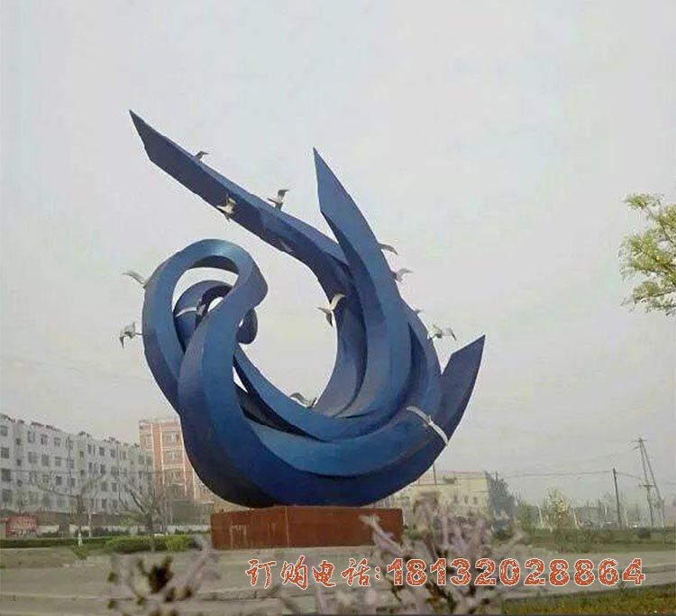 广场不锈钢海浪海鸥雕塑