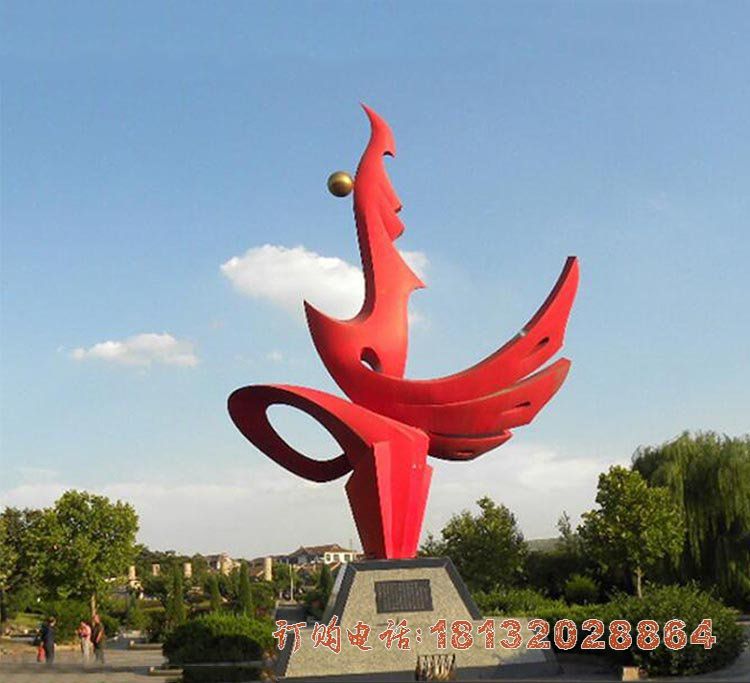 广场不锈钢抽象展翅凤凰雕塑