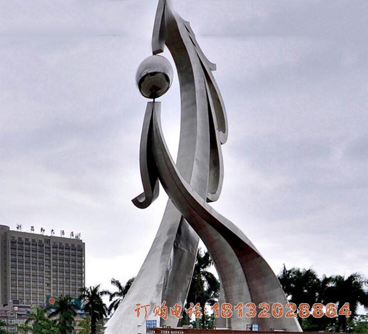城市不锈钢抽象双龙戏珠雕塑