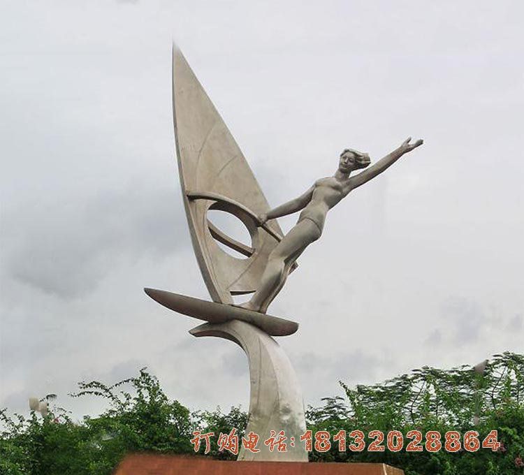 不锈钢抽象帆船女孩雕塑