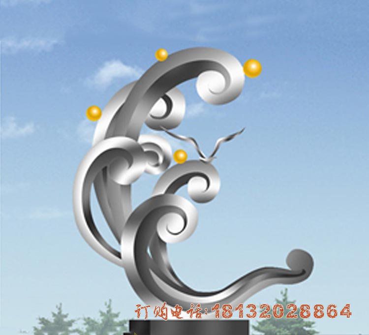 海边不锈钢抽象海浪海鸥雕塑