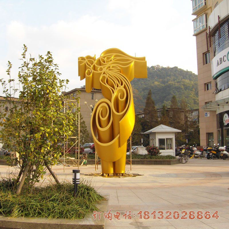 小区不锈钢抽象卷纸凤凰雕塑
