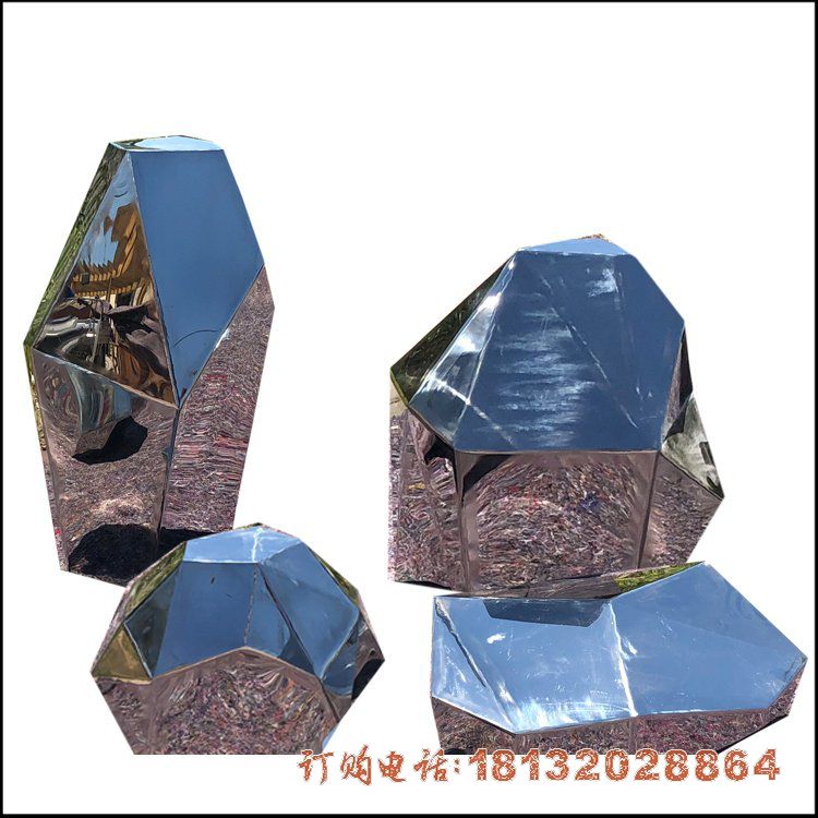 小区不锈钢几何镜面鹅卵石雕塑