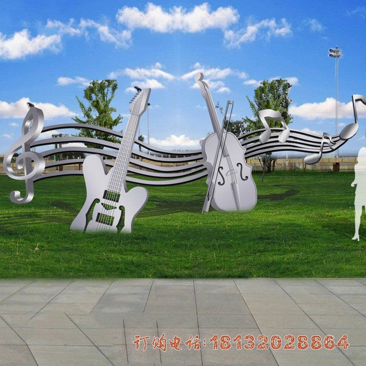 小区不锈钢抽象乐谱乐器雕塑
