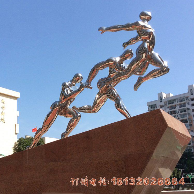 不锈钢跑步跳远人物雕塑