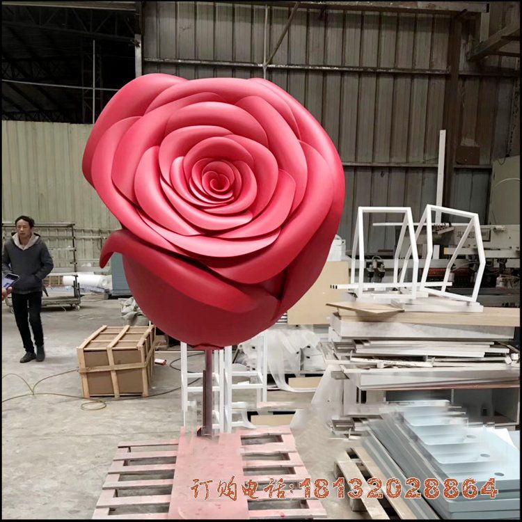 不锈钢喷漆玫瑰花雕塑