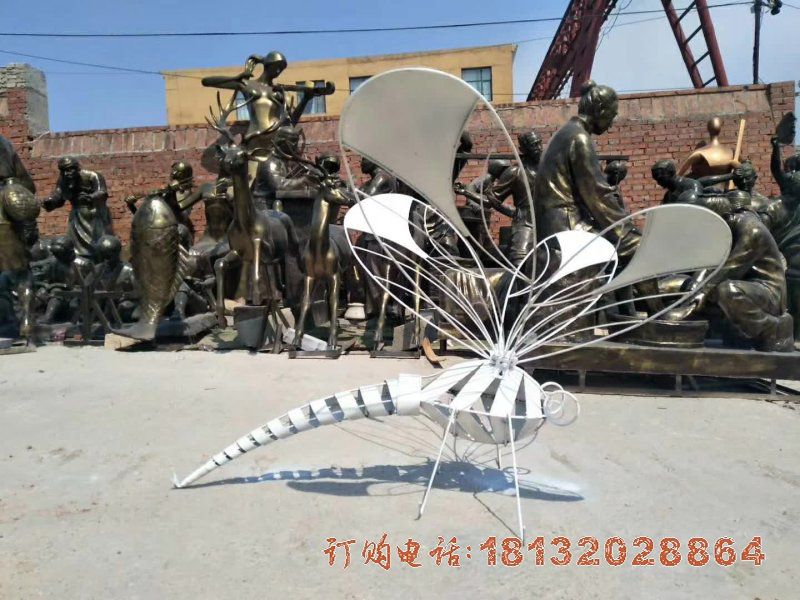 小区不锈钢喷漆蜻蜓雕塑 