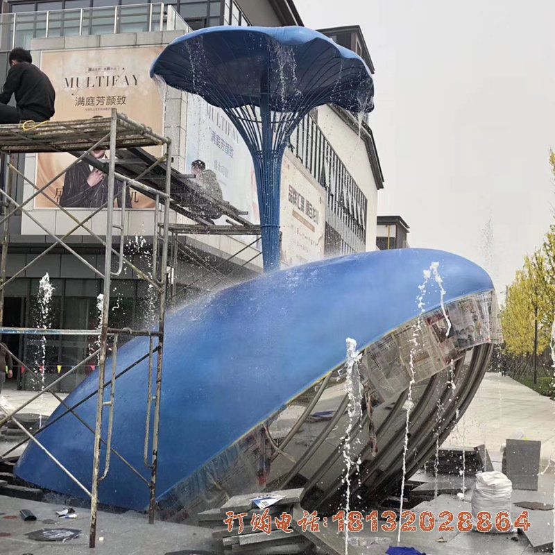 城市不锈钢喷水鲸鱼雕塑