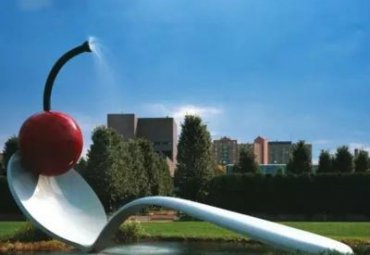 城市不锈钢水景樱桃和勺子雕塑