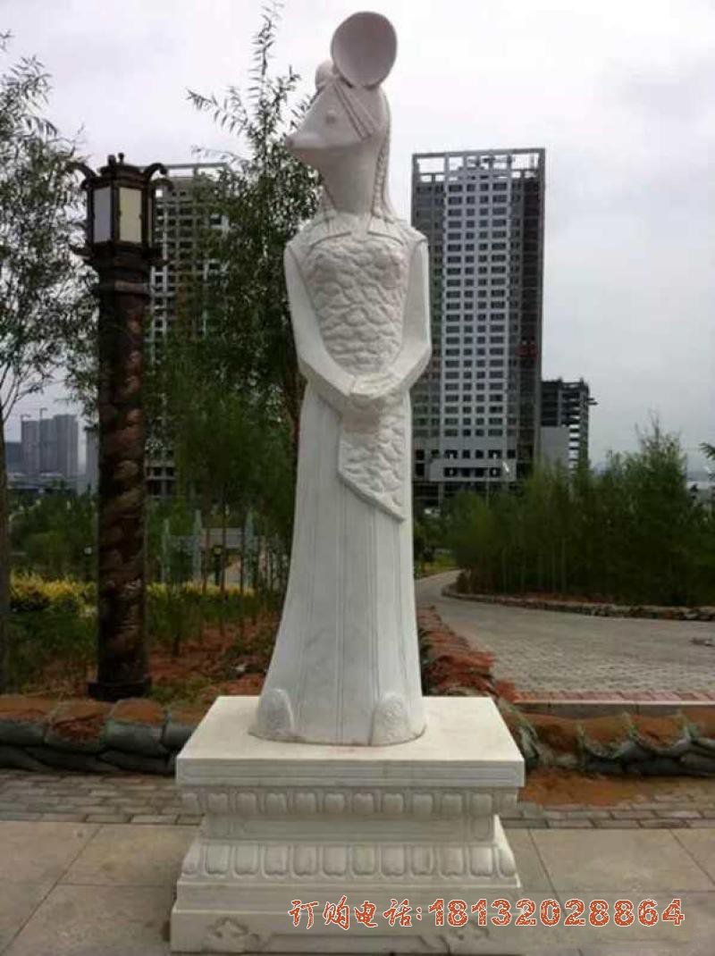 汉白玉兽首人身十二生肖石雕