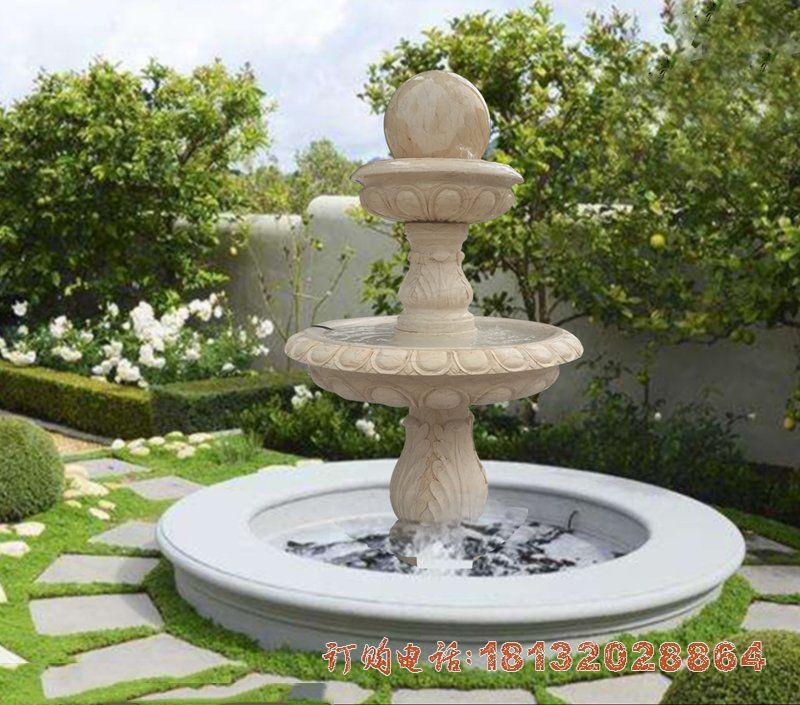 别墅石雕双层风水球喷泉