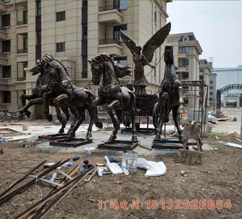 小区西方人物阿波罗战车铜雕