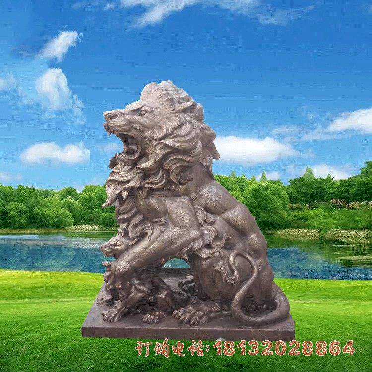 门口母子狮子铜雕