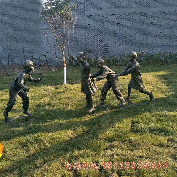 童趣主题老鹰捉小鸡儿童铜雕