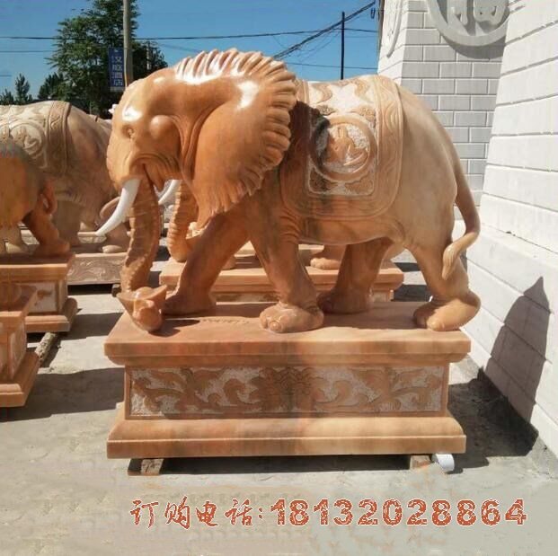 晚霞红鼻卷元宝大象石雕