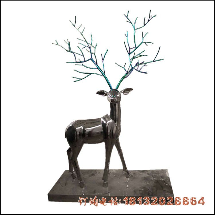小区不锈钢镜面树枝鹿雕塑