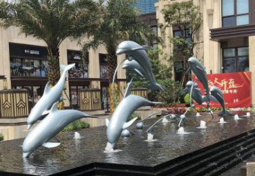 小区不锈钢水景海豚雕塑