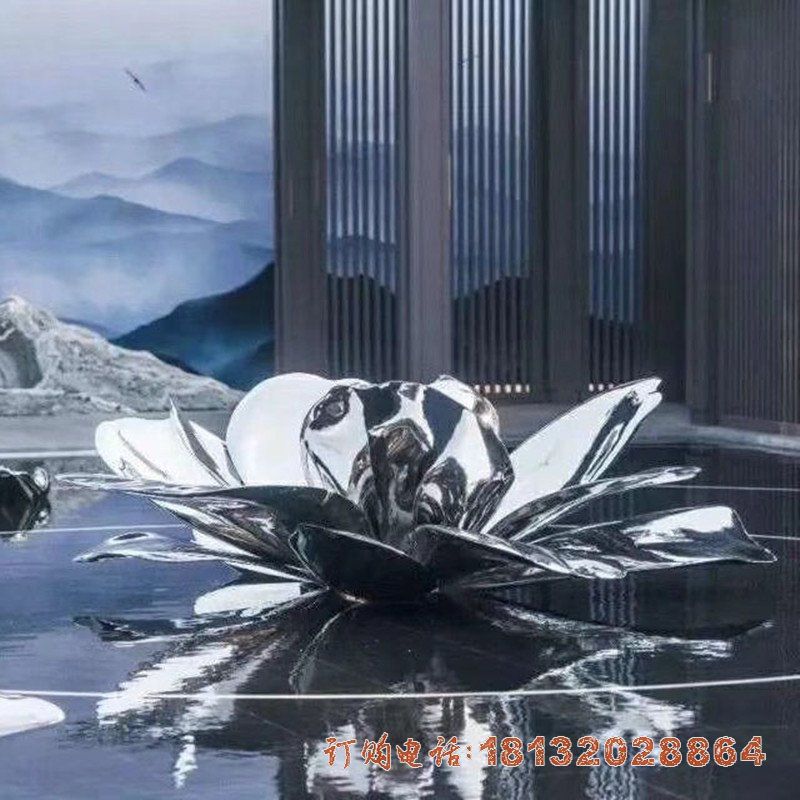 小区不锈钢水景镜面莲花雕塑