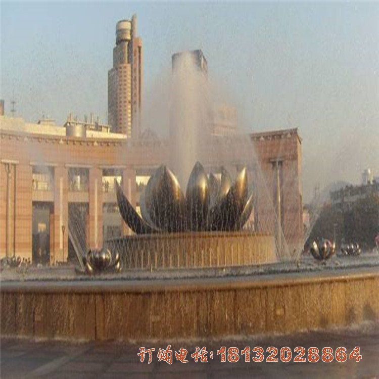 城市不锈钢水景莲花喷泉雕塑