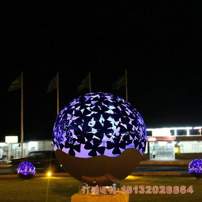 广场不锈钢灯光镂空球雕塑