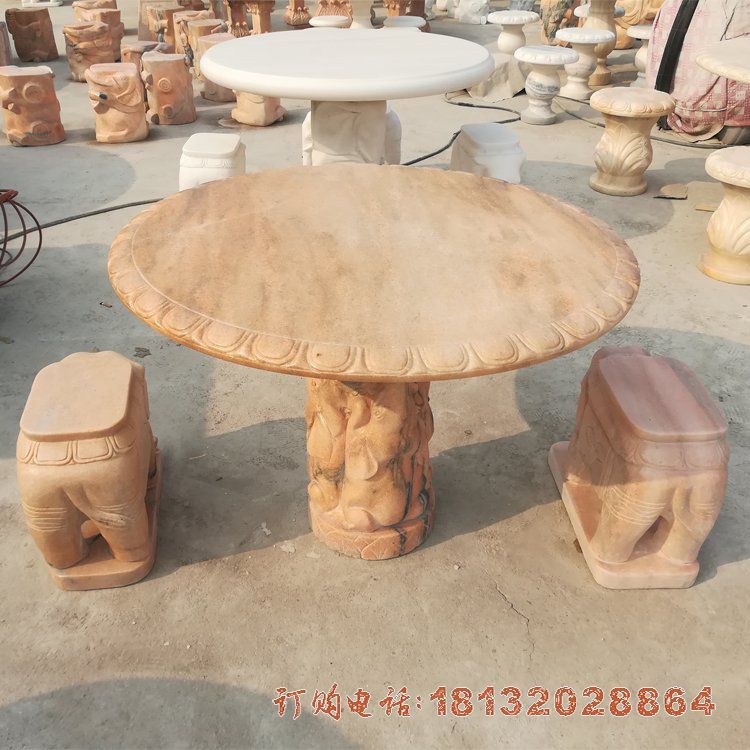 庭院晚霞红大象石桌凳