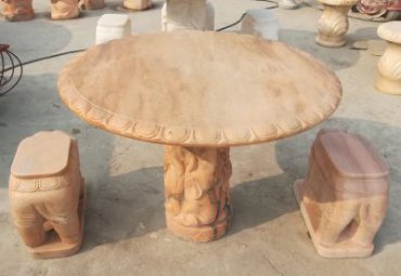 庭院晚霞红大象石桌凳