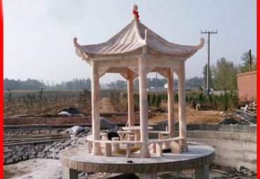 晚霞红六角凉亭石雕