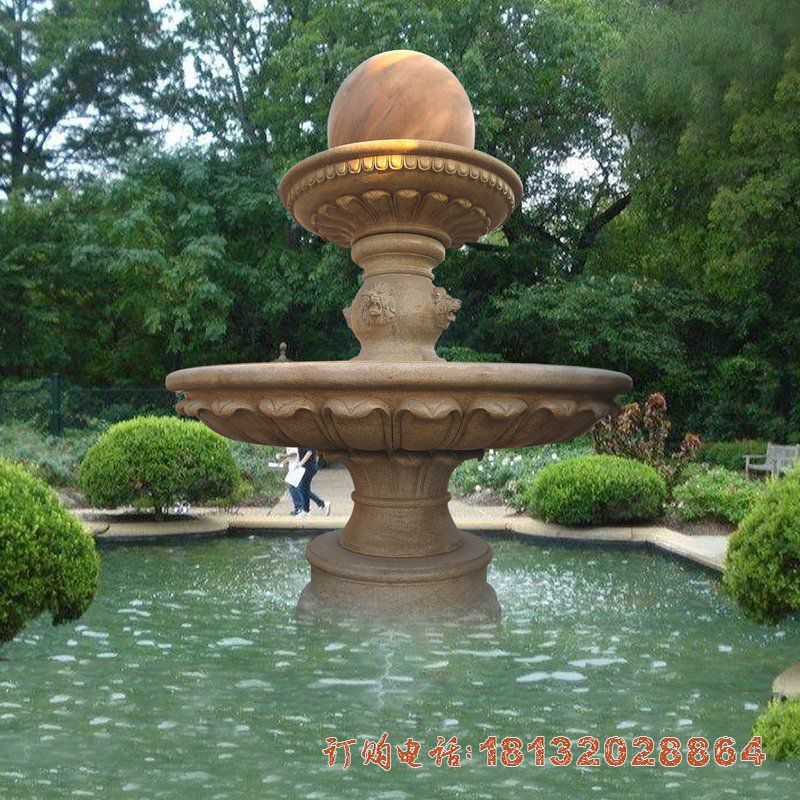 公园晚霞红双层风水球喷泉