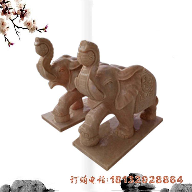 晚霞红象鼻朝天大象石雕