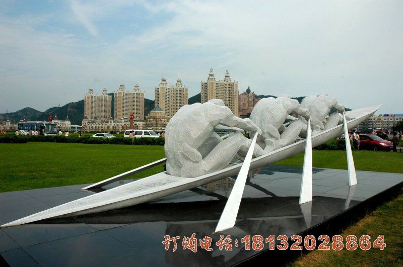 不锈钢划船抽象人物雕塑