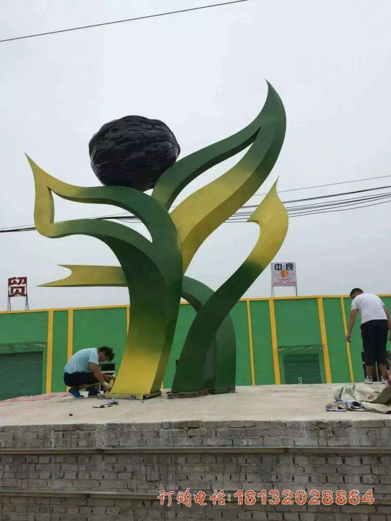 彩色不锈钢抽象核桃树雕塑 (2)