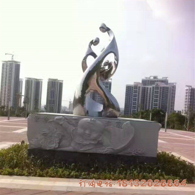 不锈钢抽象一家三口人物，小区人物雕塑