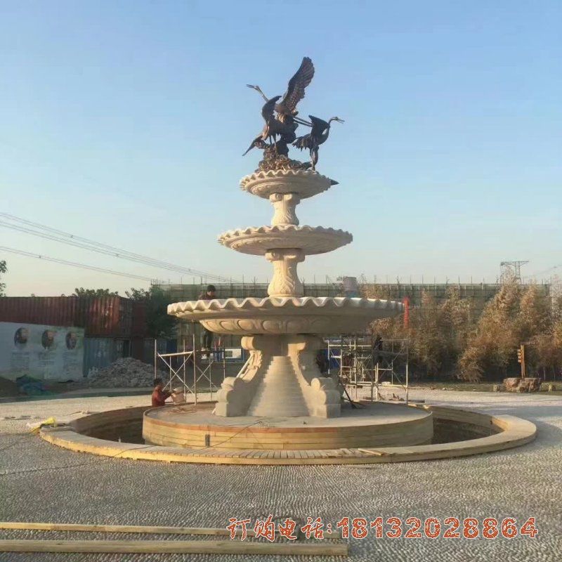 大型仙鹤喷泉石雕 (1)