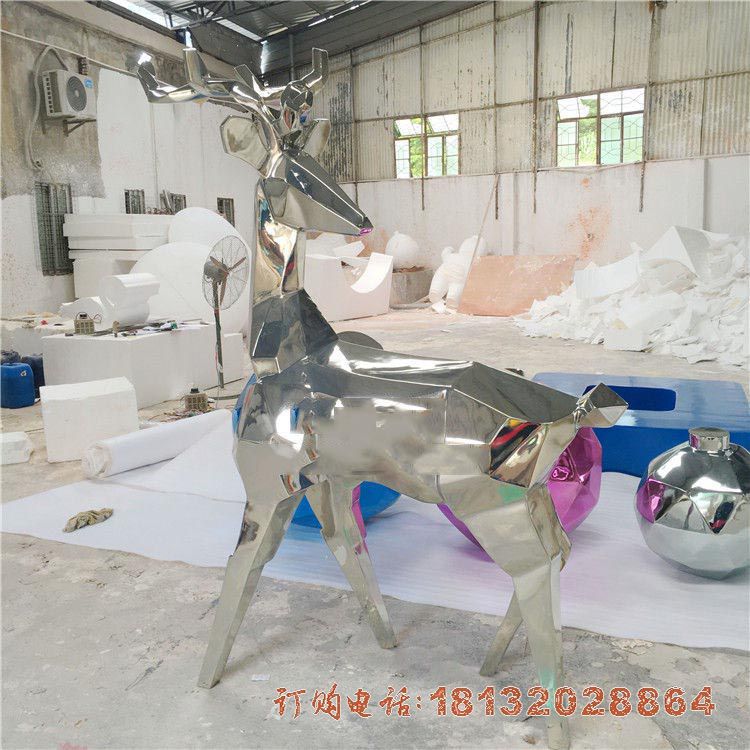 不锈钢抽象几何梅花鹿 不锈钢动物雕塑 (2)