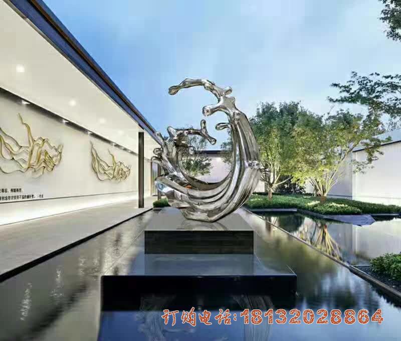 不锈钢别墅海浪装饰雕塑