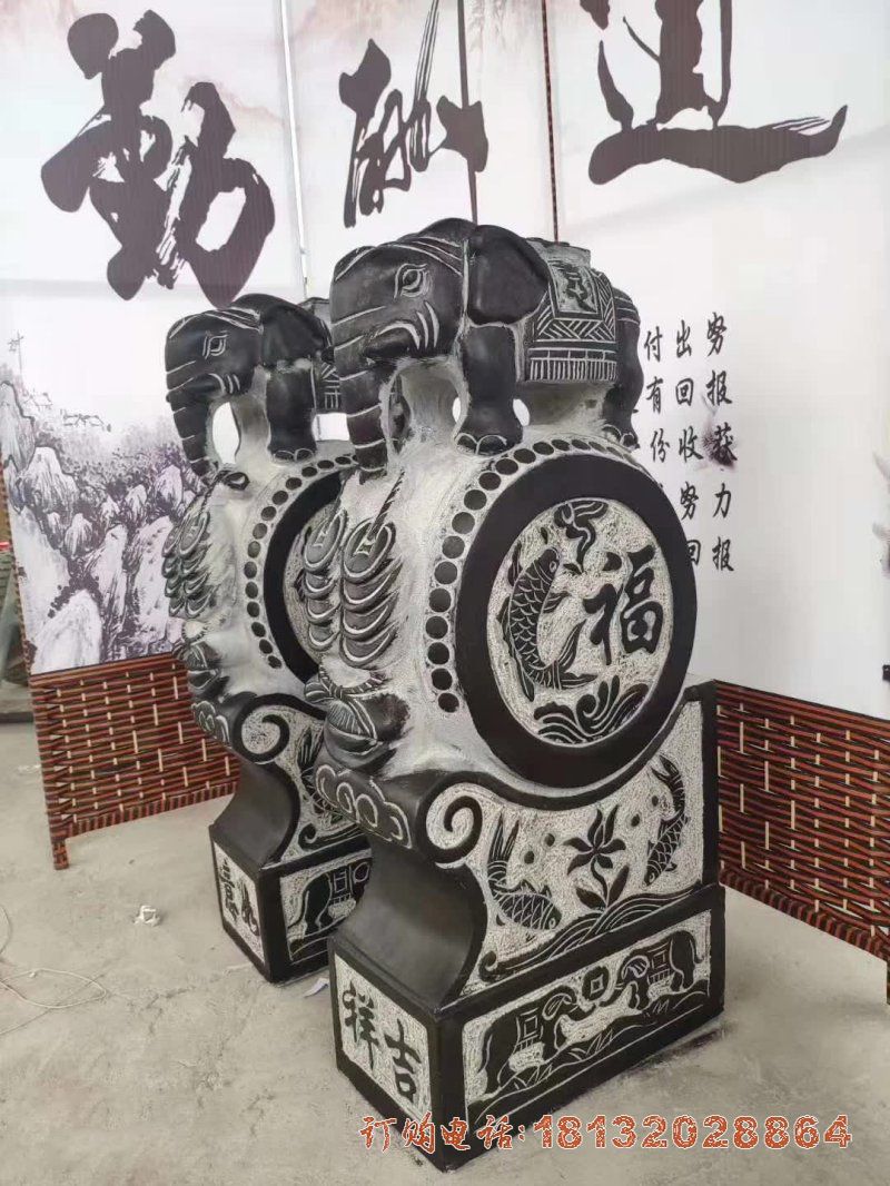 大理石仿古小象抱鼓石