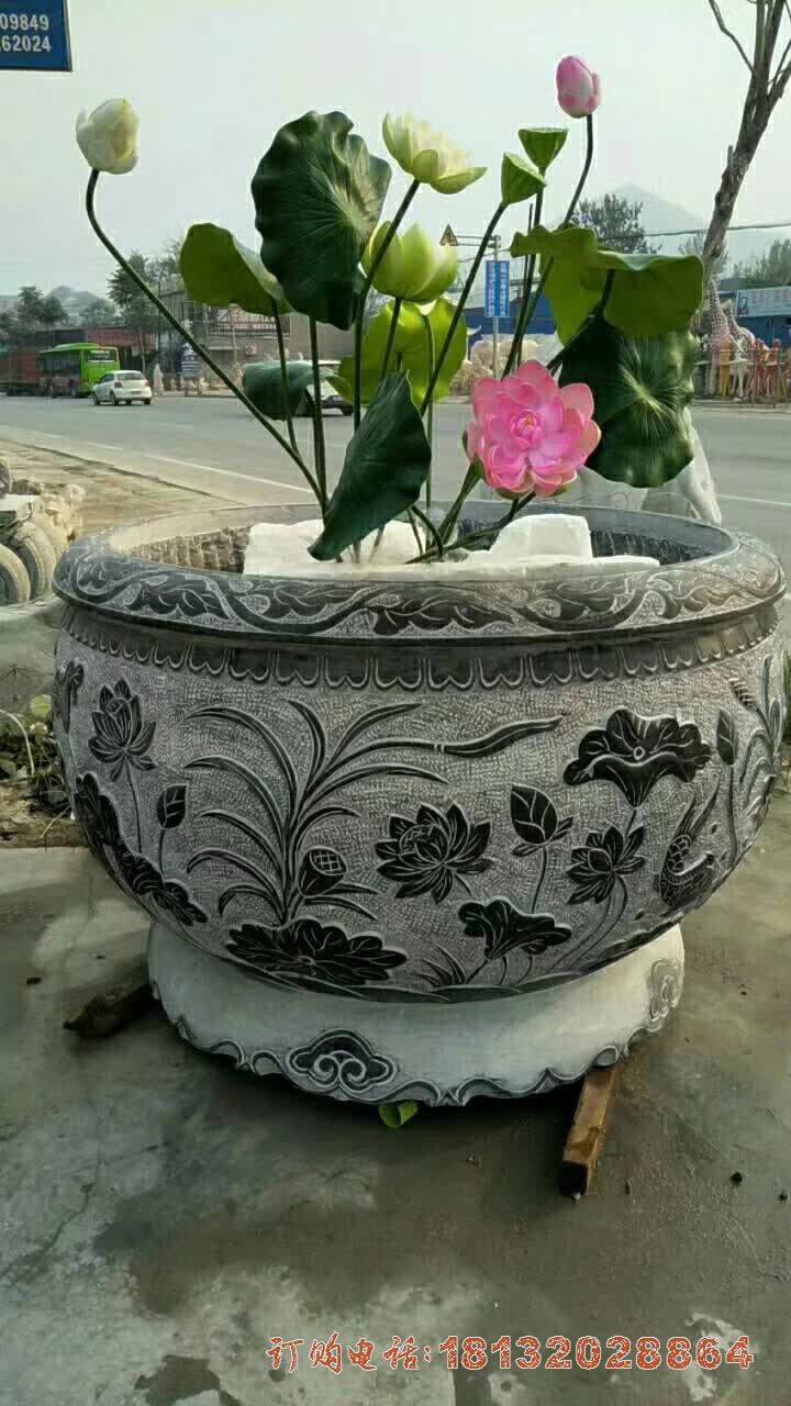 仿古荷花石浮雕水缸