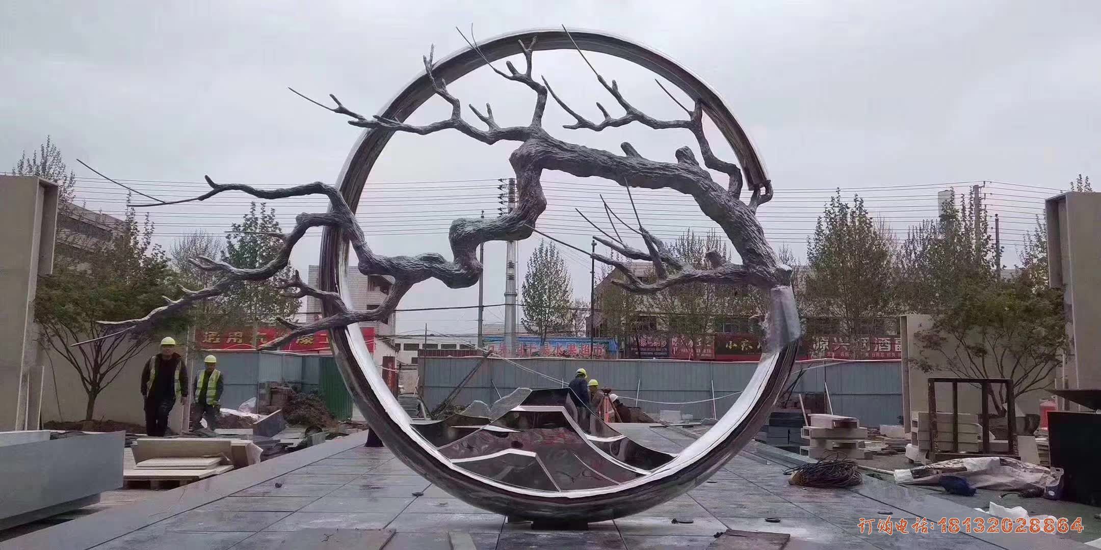 不锈钢抽象圆环树枝雕塑