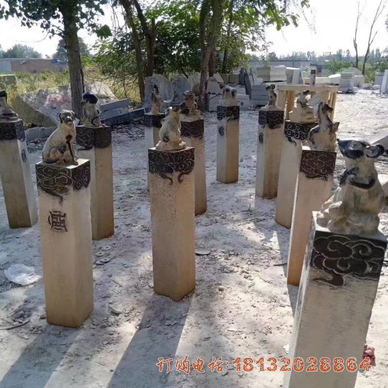 仿古十二生肖栓马桩雕塑 (1)