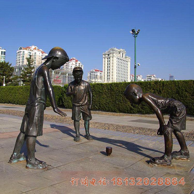 儿童玩陀螺铜雕