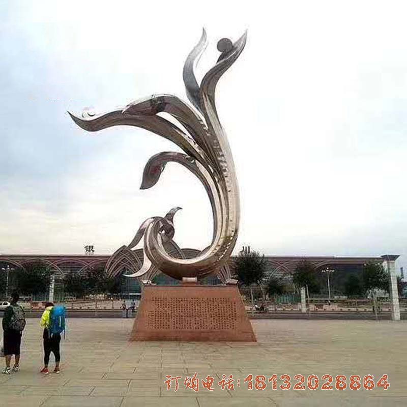 抽象广场凤凰不锈钢雕塑
