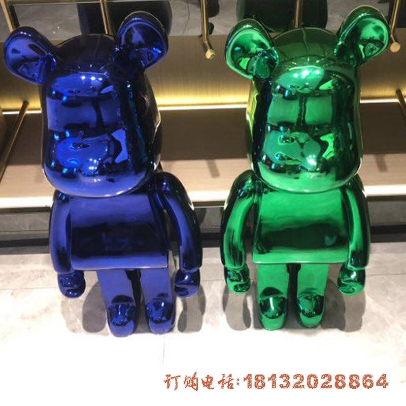 不锈钢几何熊雕塑 (2)